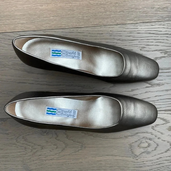 Arnold Churgin Almond Toe Leather 2.5" Heeled Shoes Metallic Grey/Green Sz 9.5N - Picture 2 of 11